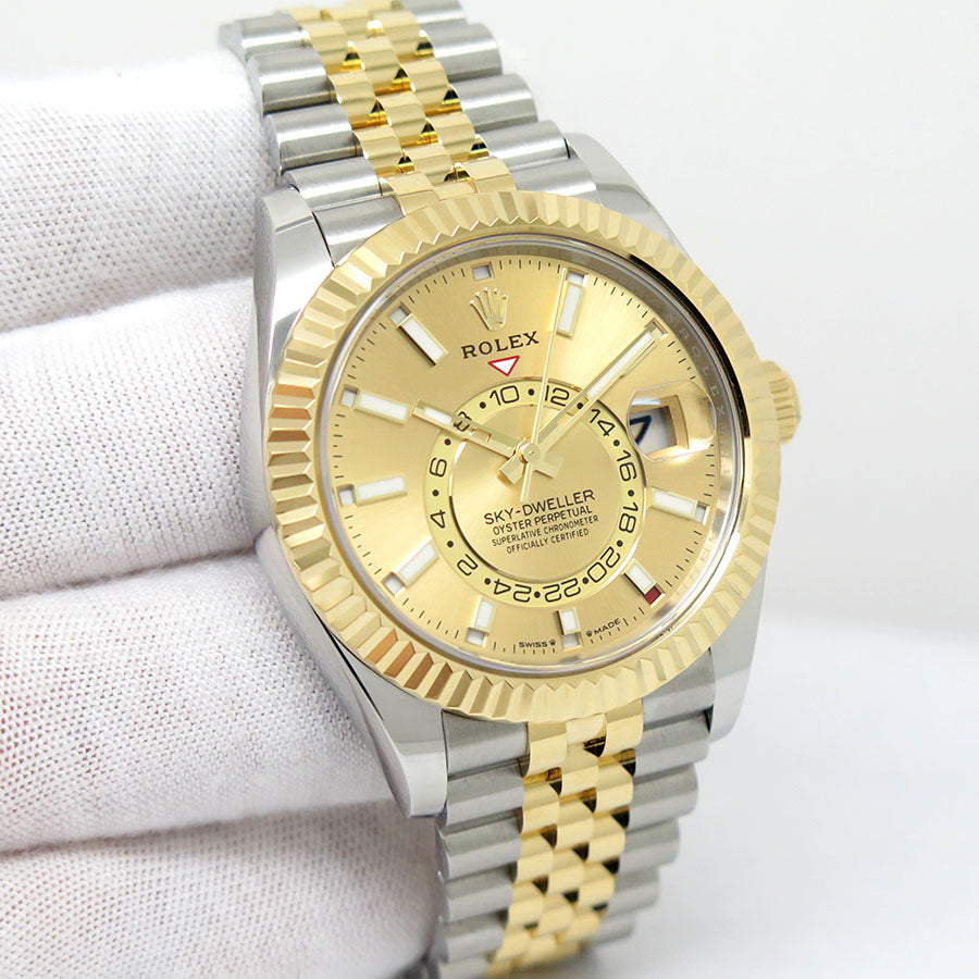 Rolex Sky Dweller Gold Steel Jubilee Champagne Dial 326933
