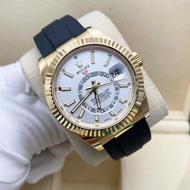 Rolex Sky Dweller Gold White Dial Oysterflex 326238