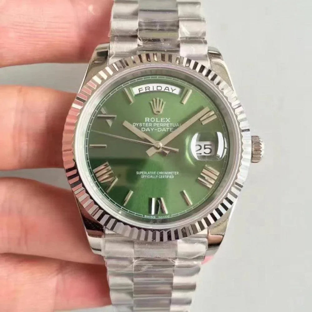 Rolex Day-Date White Gold Olive Green Dial 40mm