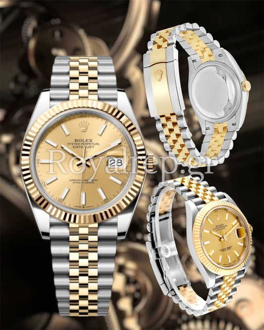 Rolex Datejust 41mm Fluted Champagne Dial Jubilee Steel Gold 126333