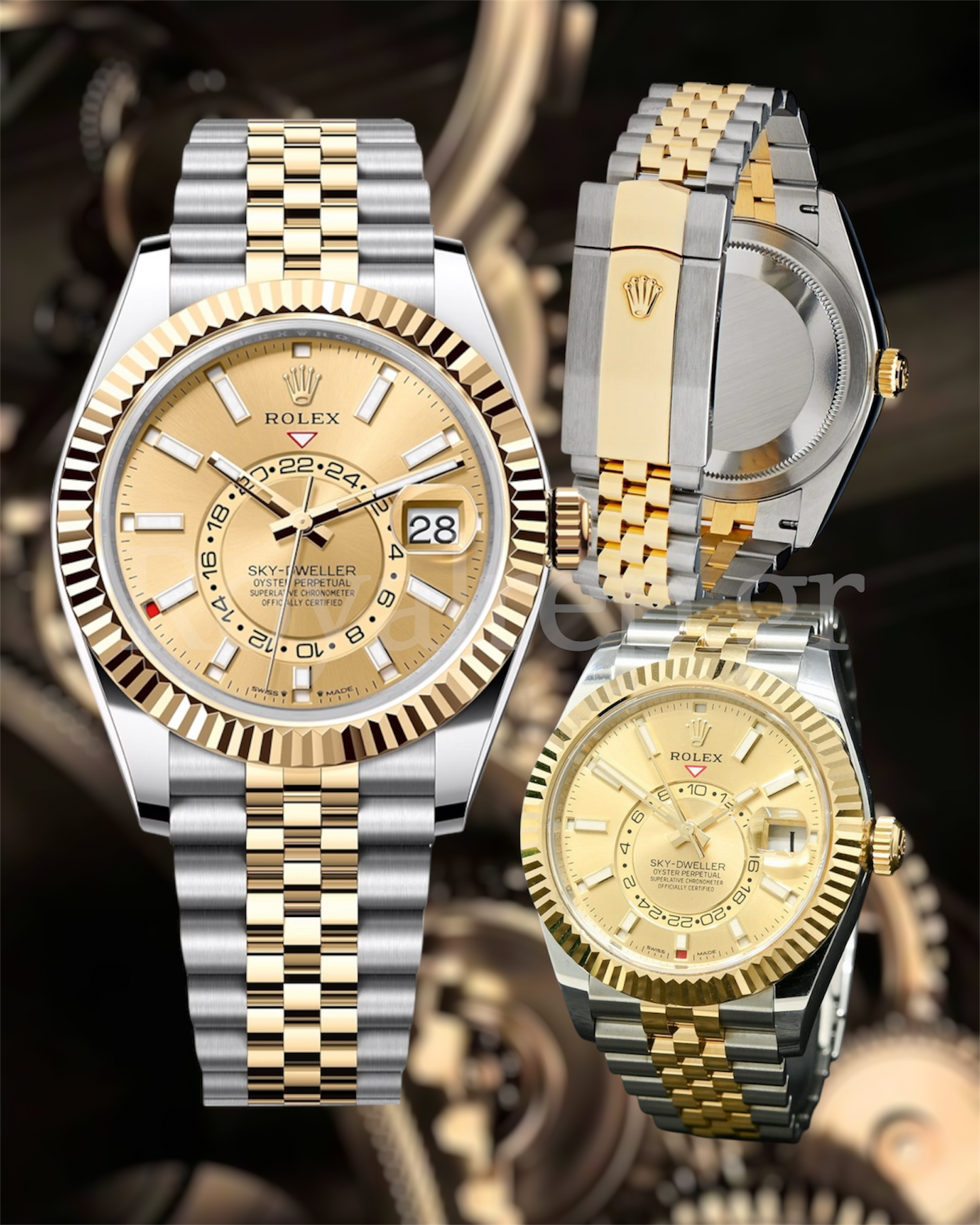 Rolex Sky Dweller Gold Steel Jubilee Champagne Dial 326933