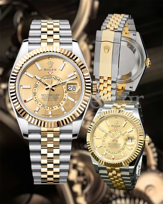 Rolex Sky Dweller Gold Steel Jubilee Champagne Dial 326933