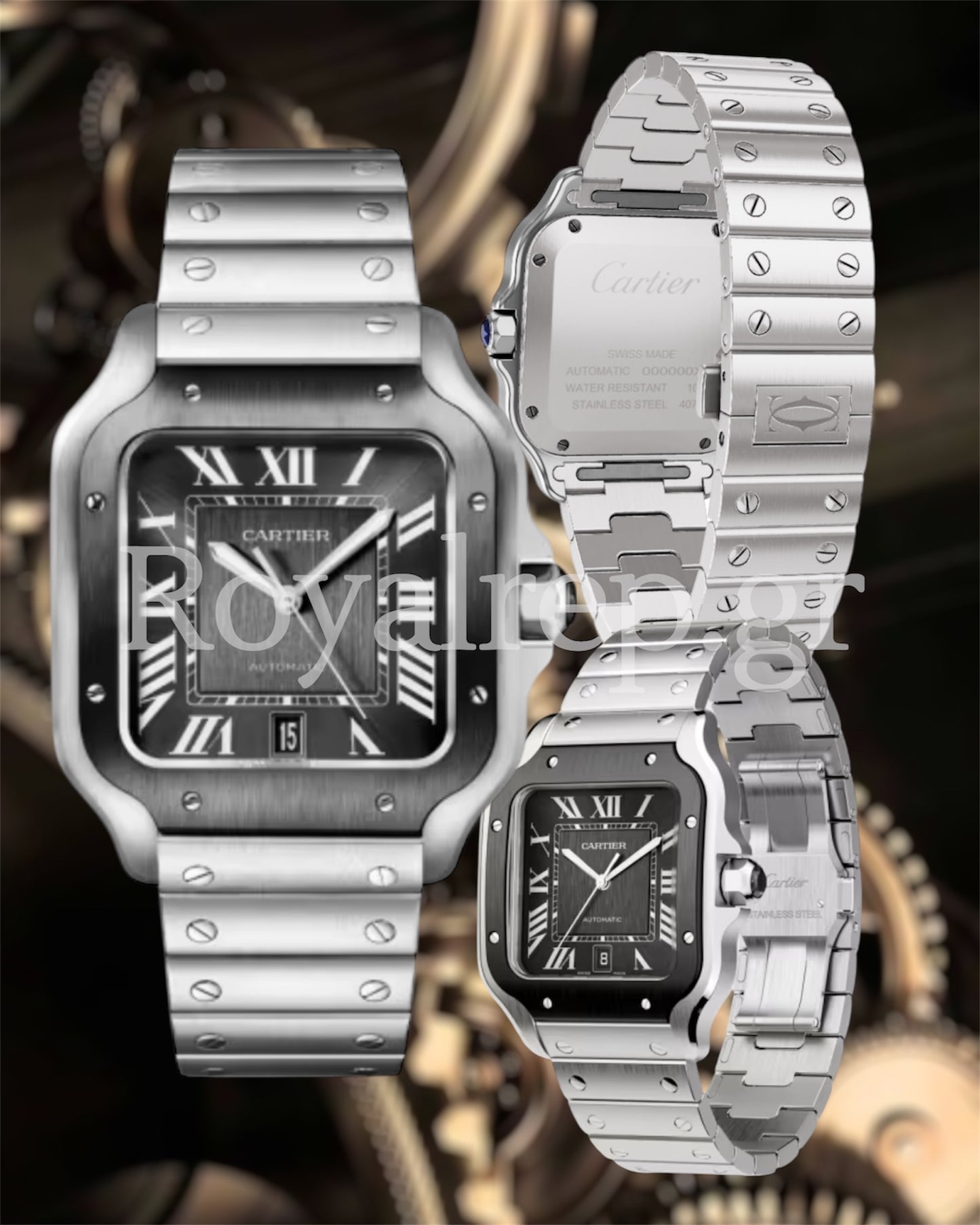 Cartier Santos De Cartier Large Steel Black Dial Black Bezel 40mm WSSA0037