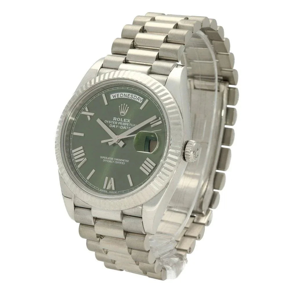 Rolex Day-Date White Gold Olive Green Dial 40mm